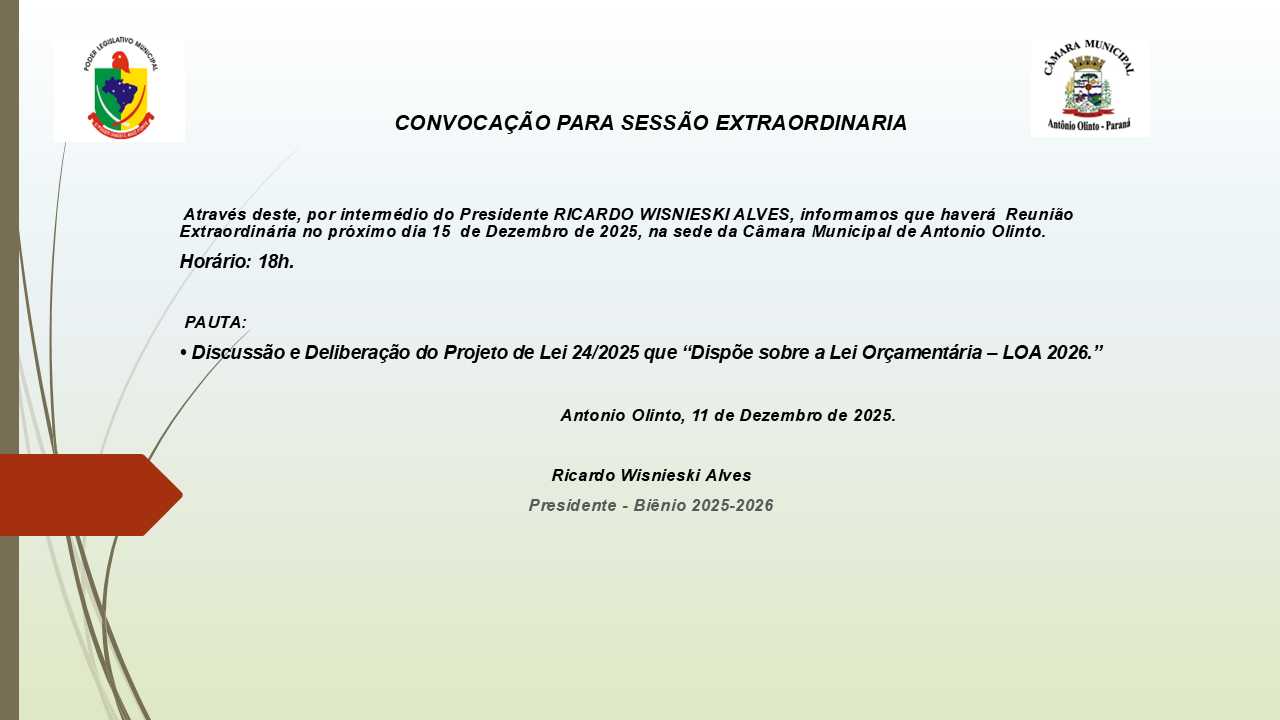 Convocação para 2º Sessão Extraordinária 